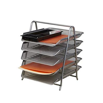 Mind Reader Desk Organizer with 5 Sliding Trays for Letters, Documents, Mail, Files, Paper, Silver